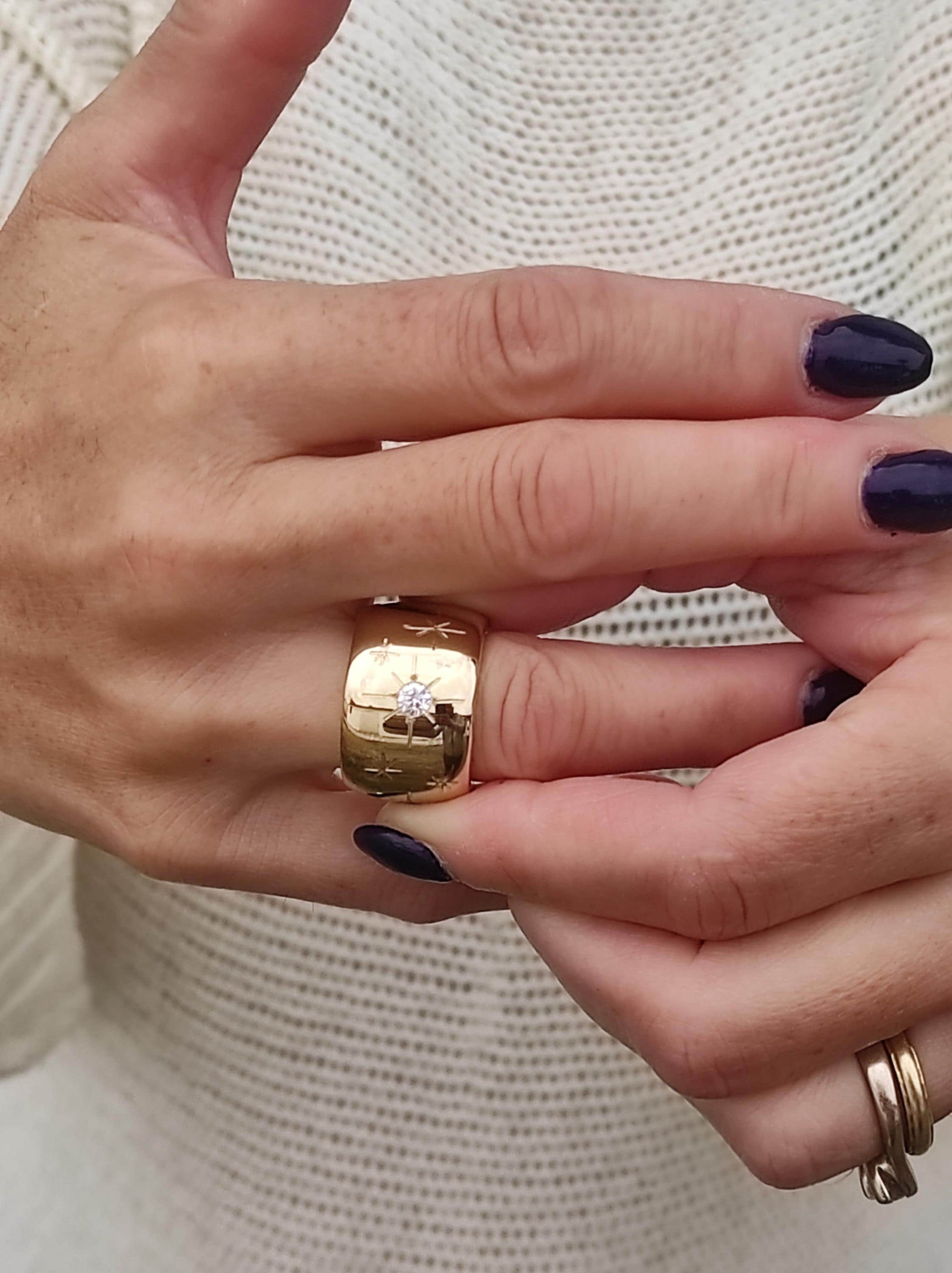 Star Ring: Wide Band Statement Ring, Gold Plated Jewelry