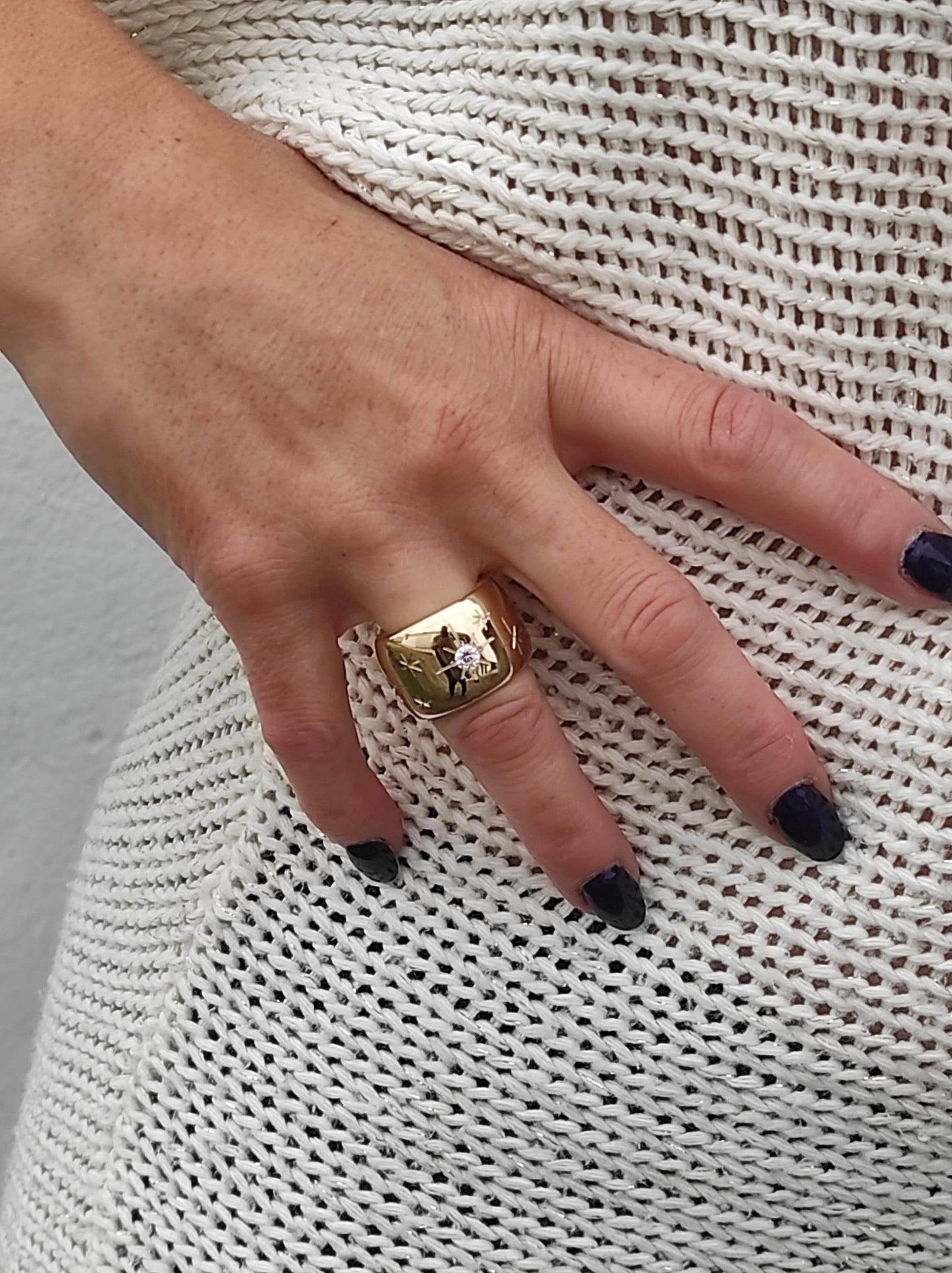 Star Ring: Wide Band Statement Ring, Gold Plated Jewelry