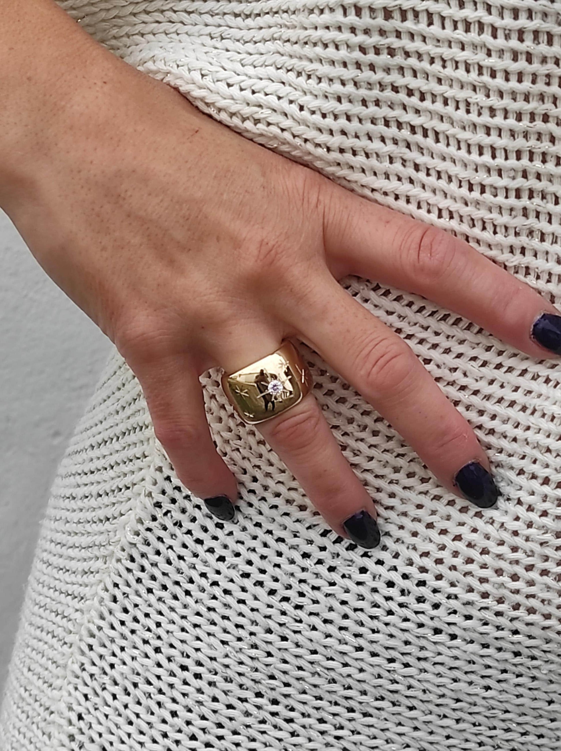 Star Ring: Wide Band Statement Ring, Gold Plated Jewelry