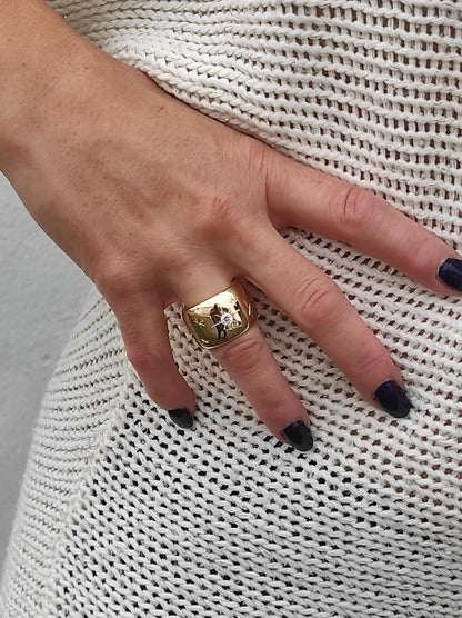 Star Ring: Wide Band Statement Ring, Gold Plated Jewelry