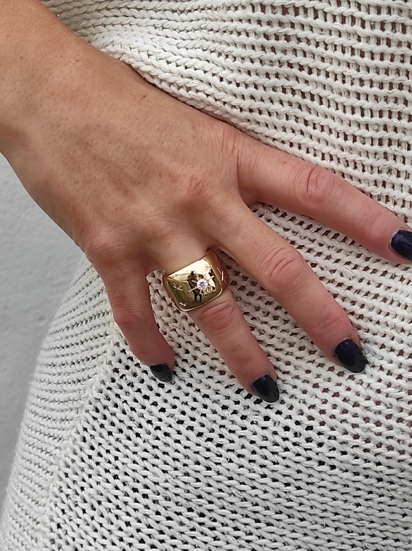 Star Ring: Wide Band Statement Ring, Gold Plated Jewelry