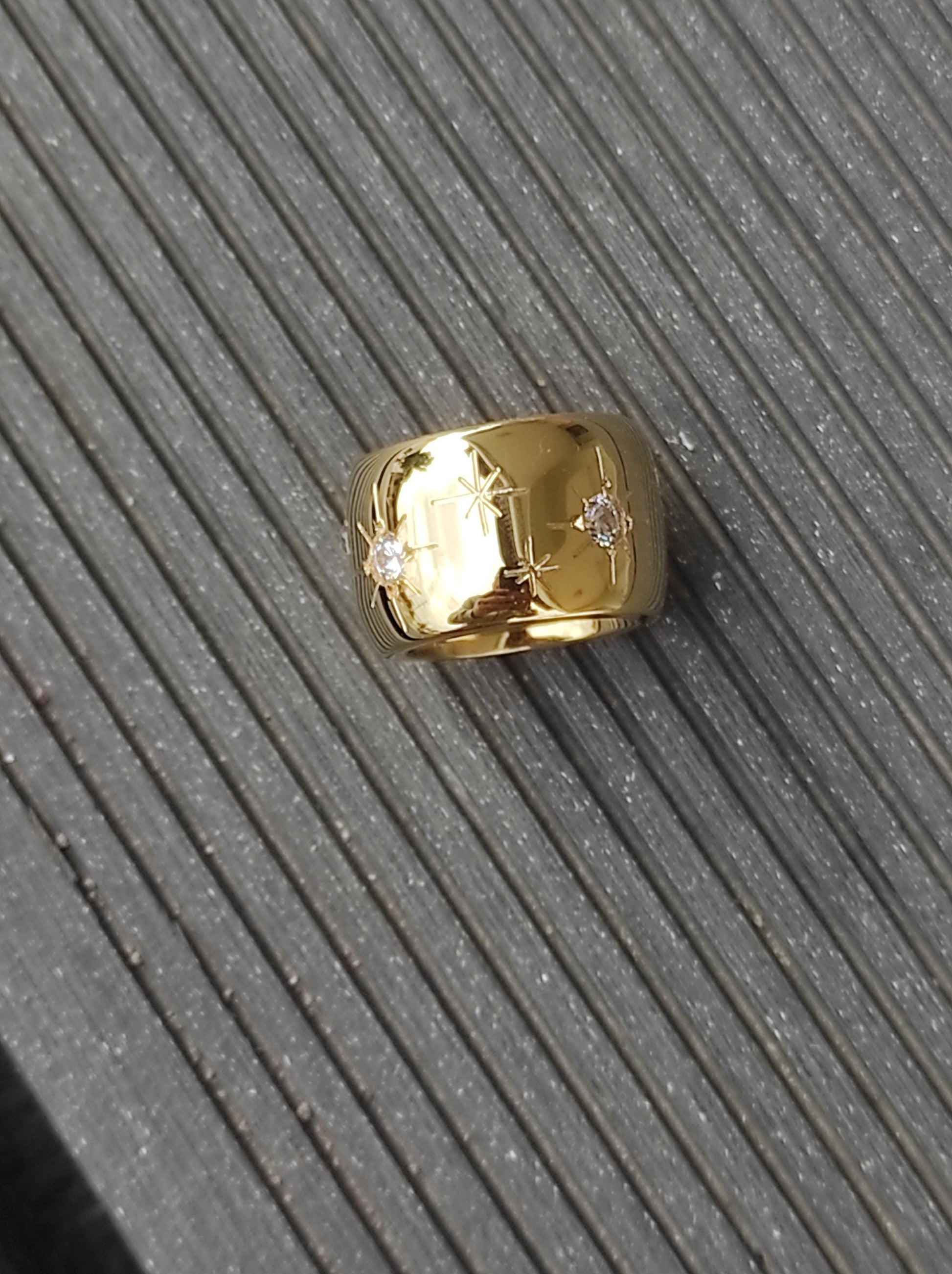 Star Ring: Wide Band Statement Ring, Gold Plated Jewelry