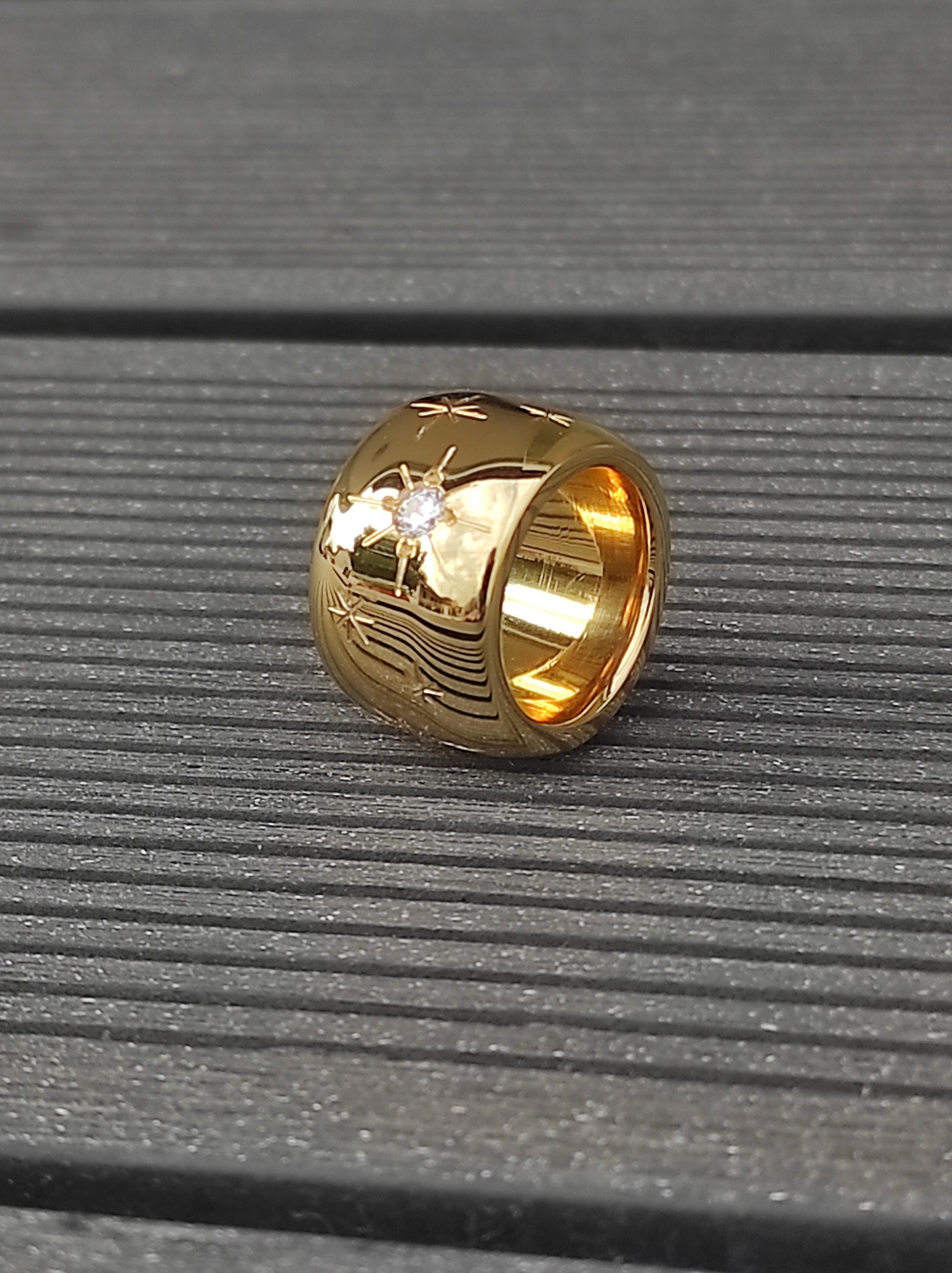 Star Ring: Wide Band Statement Ring, Gold Plated Jewelry