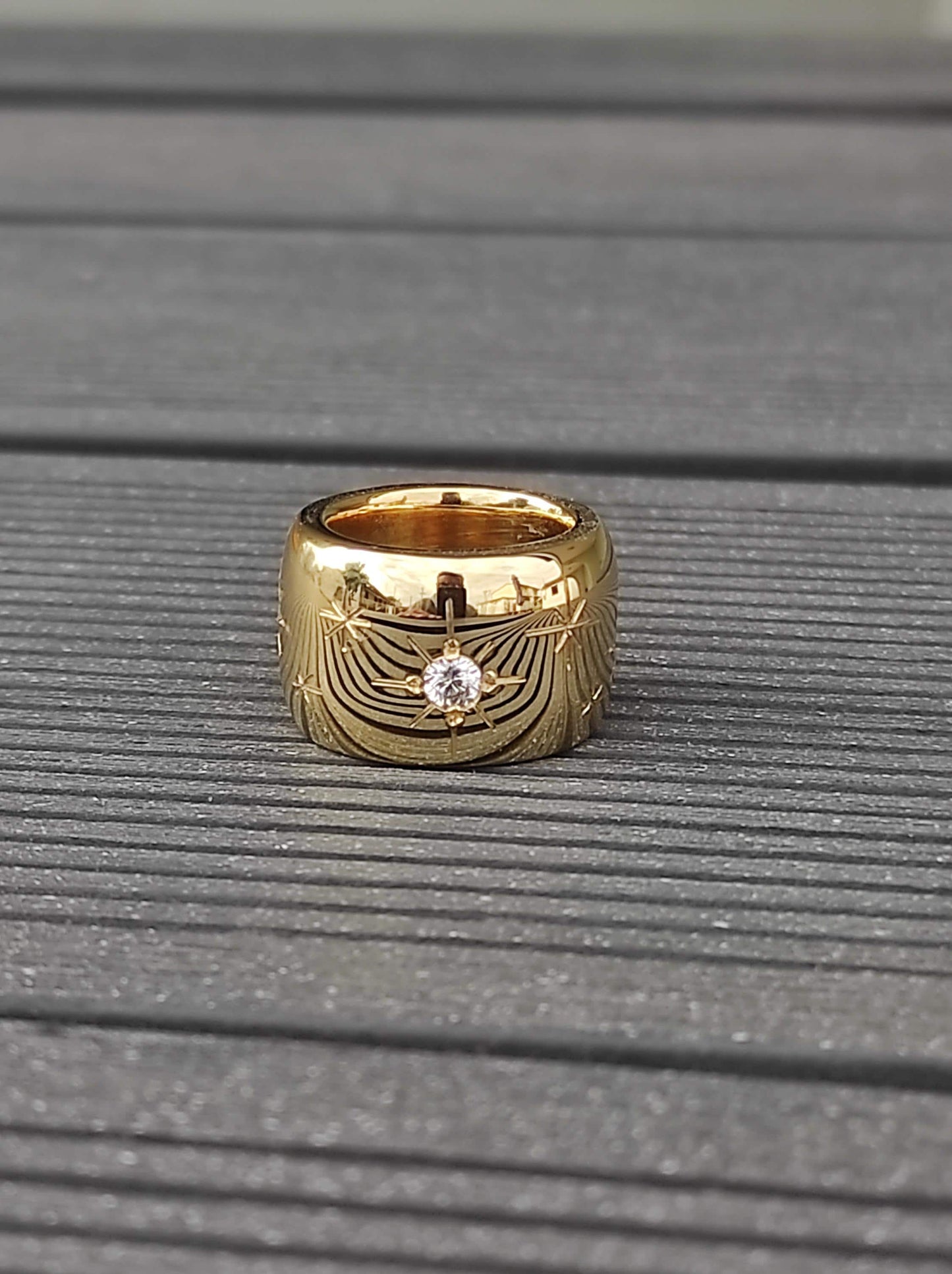Star Ring: Wide Band Statement Ring, Gold Plated Jewelry