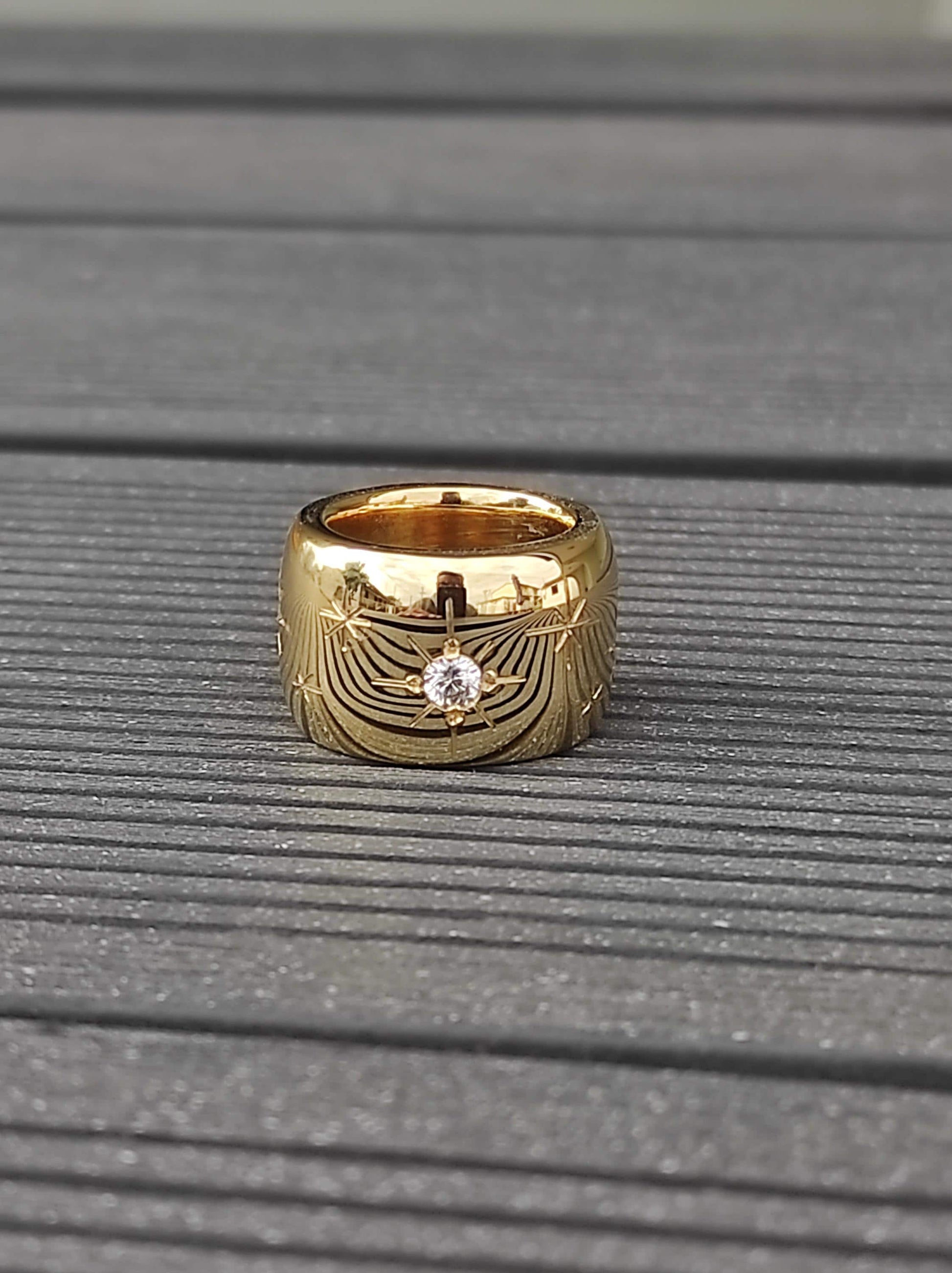 Star Ring: Wide Band Statement Ring, Gold Plated Jewelry