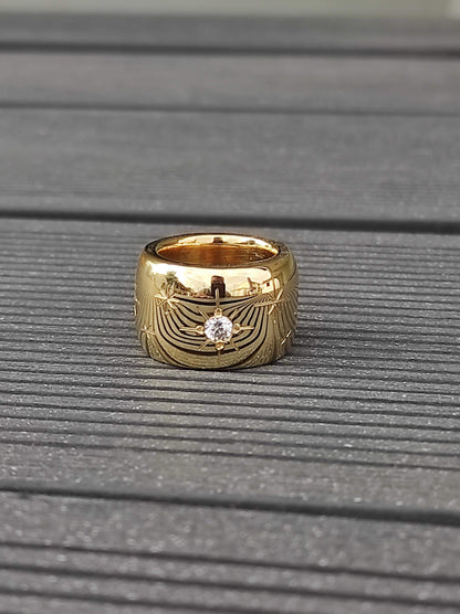 Star Ring: Wide Band Statement Ring, Gold Plated Jewelry