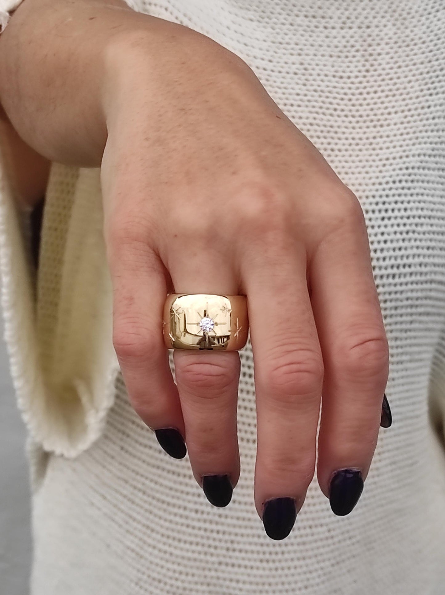 Star Ring: Wide Band Statement Ring, Gold Plated Jewelry