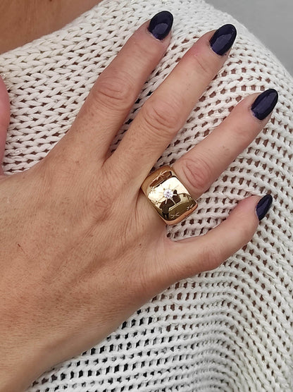 Star Ring: Wide Band Statement Ring, Gold Plated Jewelry