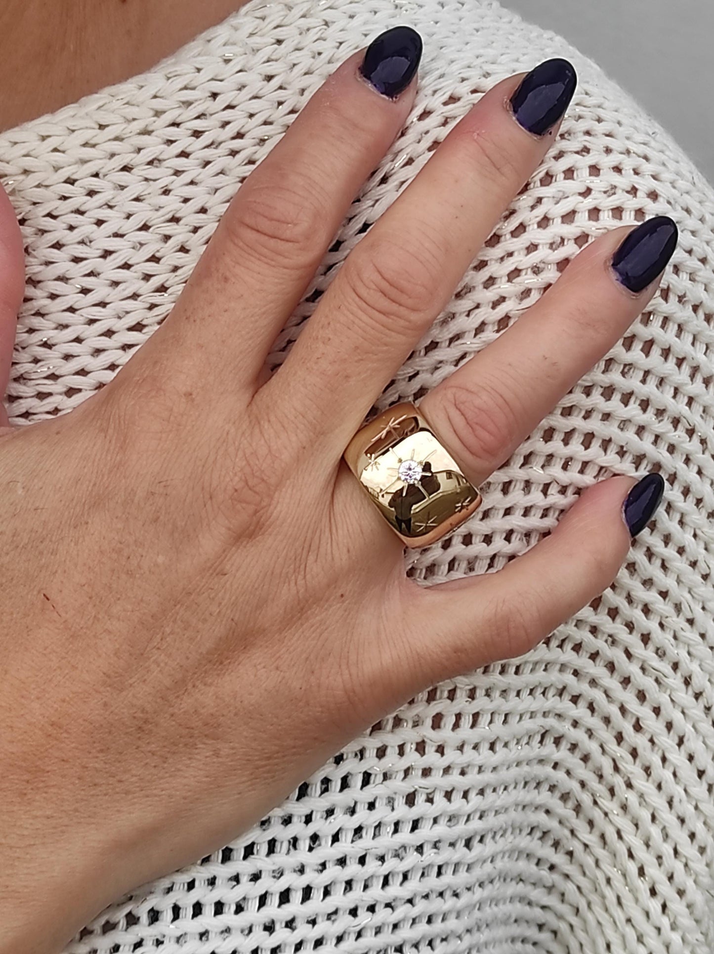 Star Ring: Wide Band Statement Ring, Gold Plated Jewelry