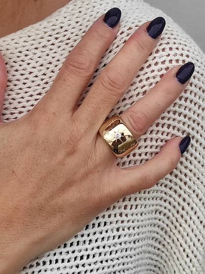 Star Ring: Wide Band Statement Ring, Gold Plated Jewelry
