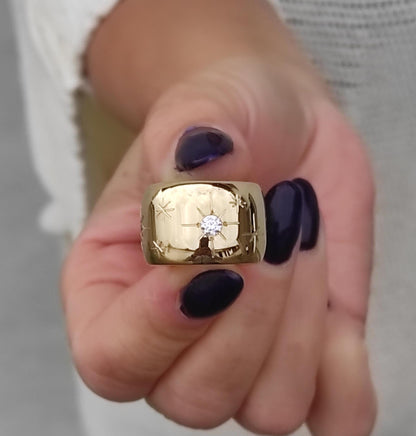 Star Ring: Wide Band Statement Ring, Gold Plated Jewelry