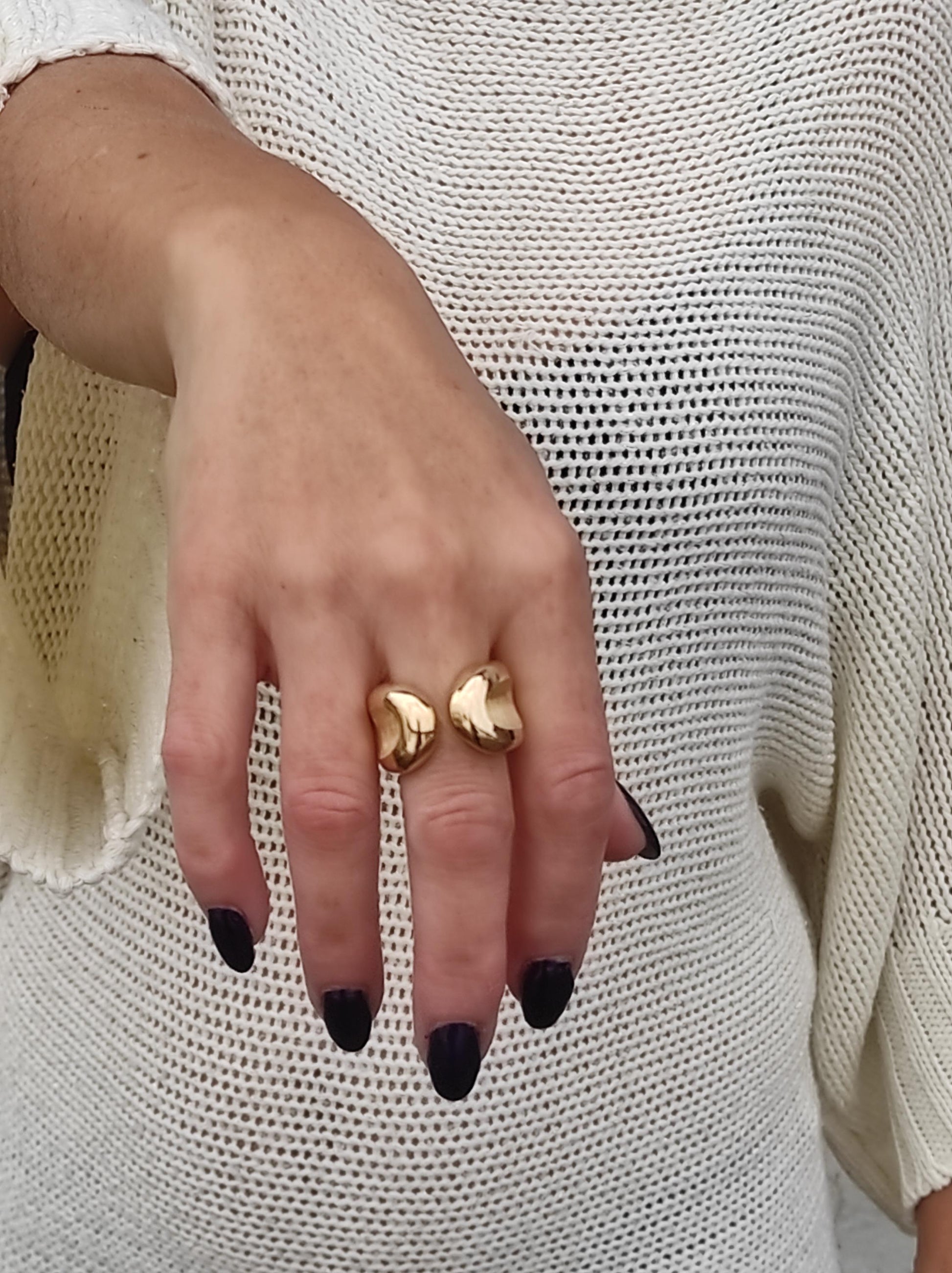 Sculptured Wide Band Gold Ring: Elisa Kuno Designer Statement Ring