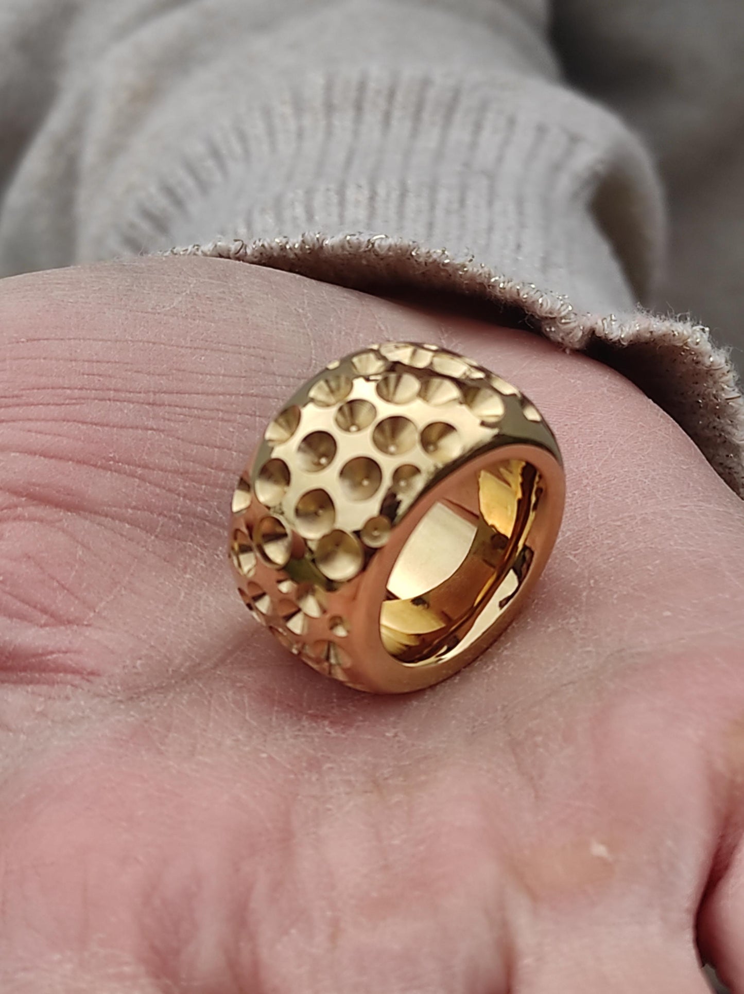 Thick Gold Plated Ring: Wide Brutalist Band, Sculptured Design