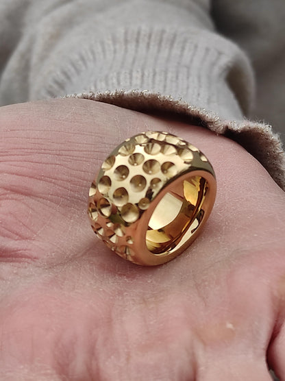 Thick Gold Plated Ring: Wide Brutalist Band, Sculptured Design