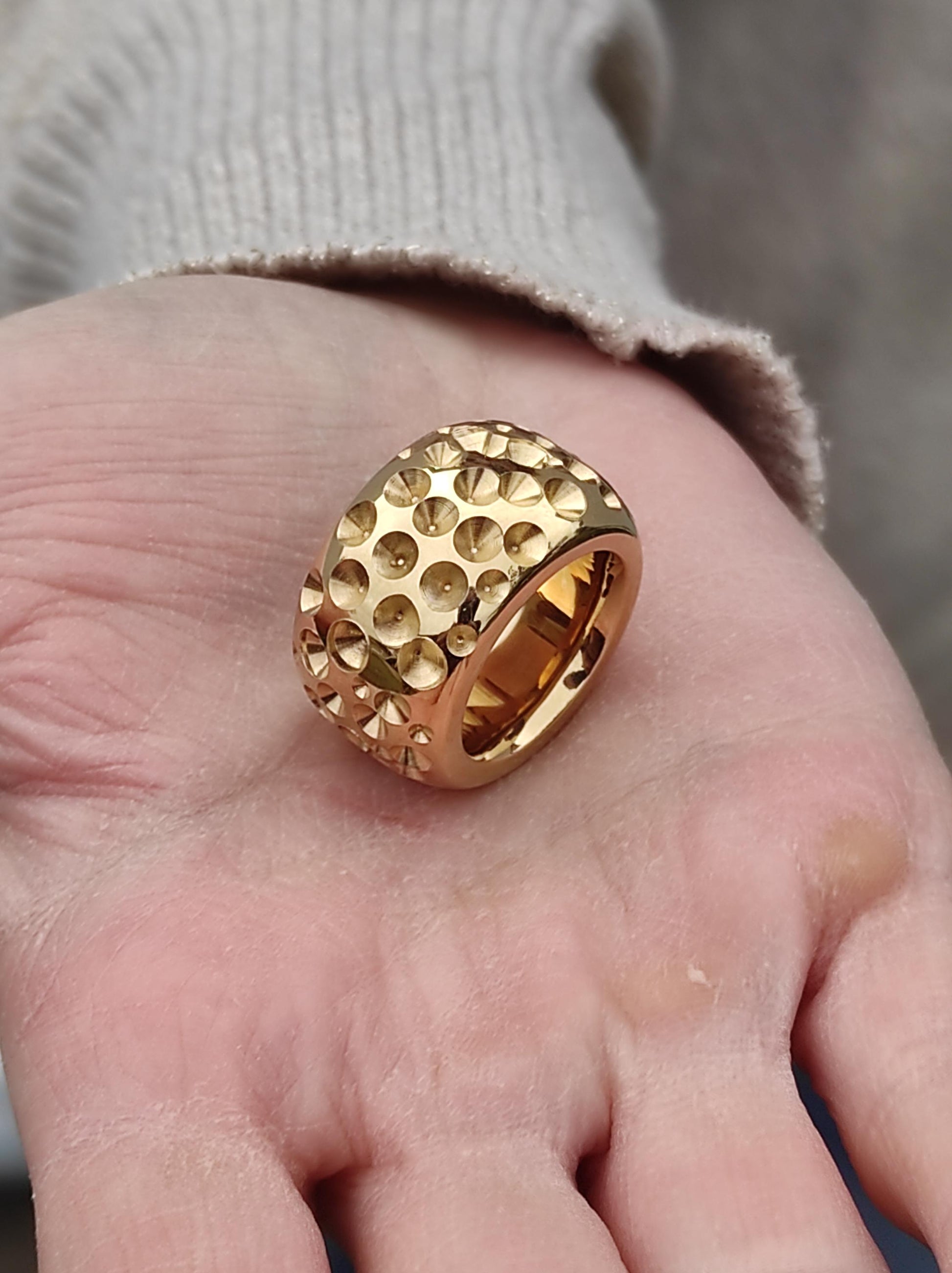Thick Gold Plated Ring: Wide Brutalist Band, Sculptured Design