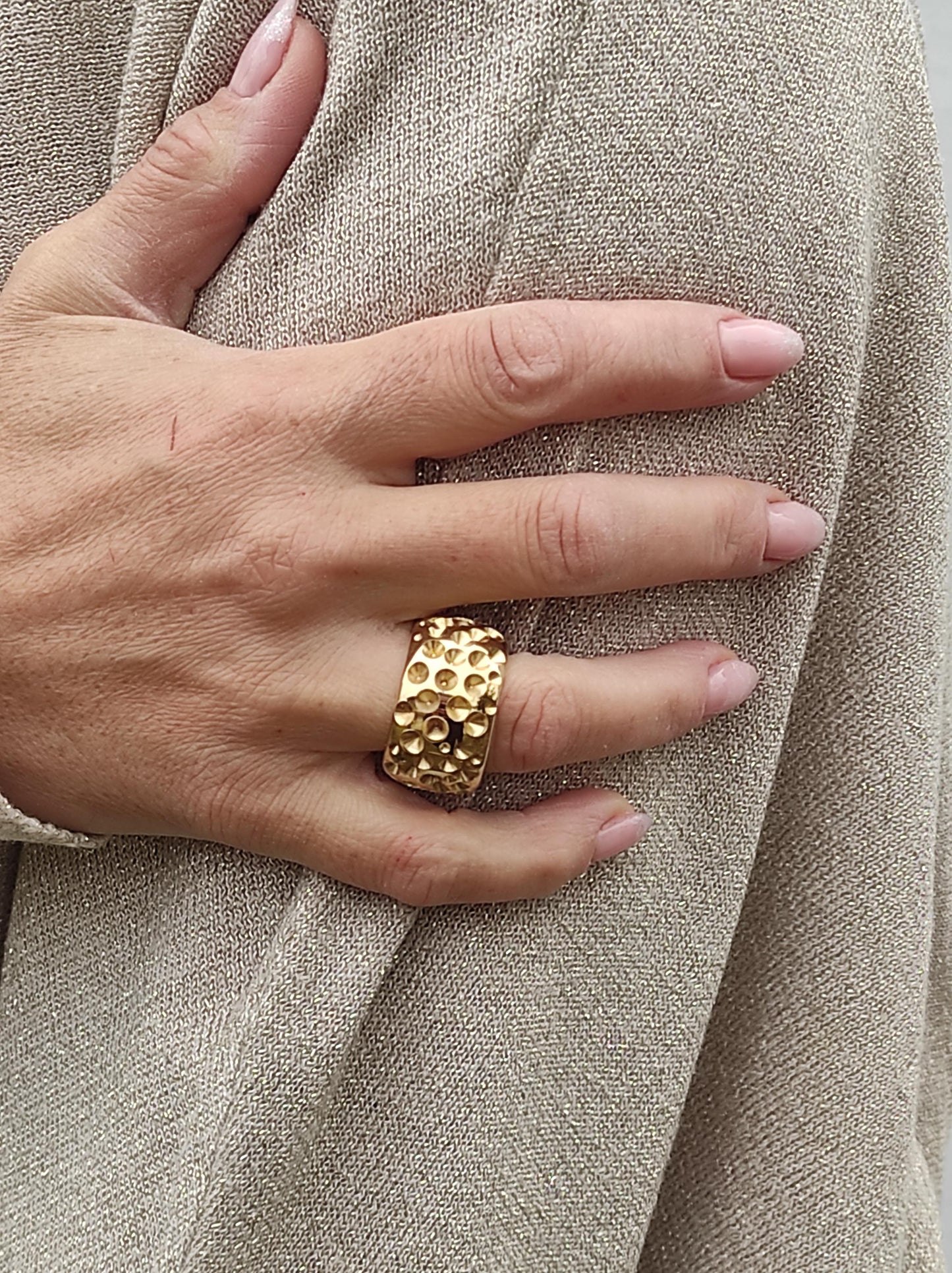 Thick Gold Plated Ring: Wide Brutalist Band, Sculptured Design