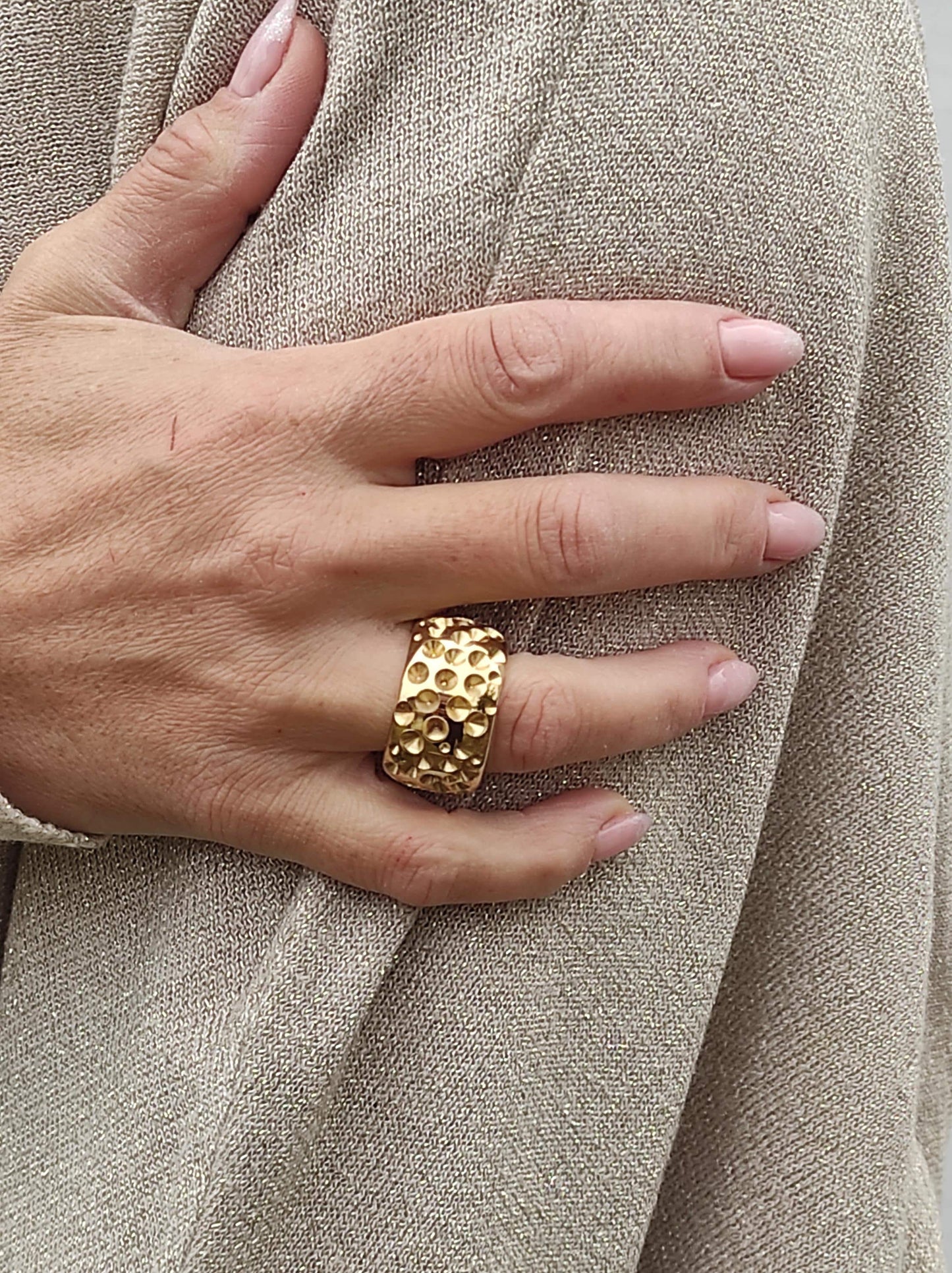 Thick Gold Plated Ring: Wide Brutalist Band, Sculptured Design