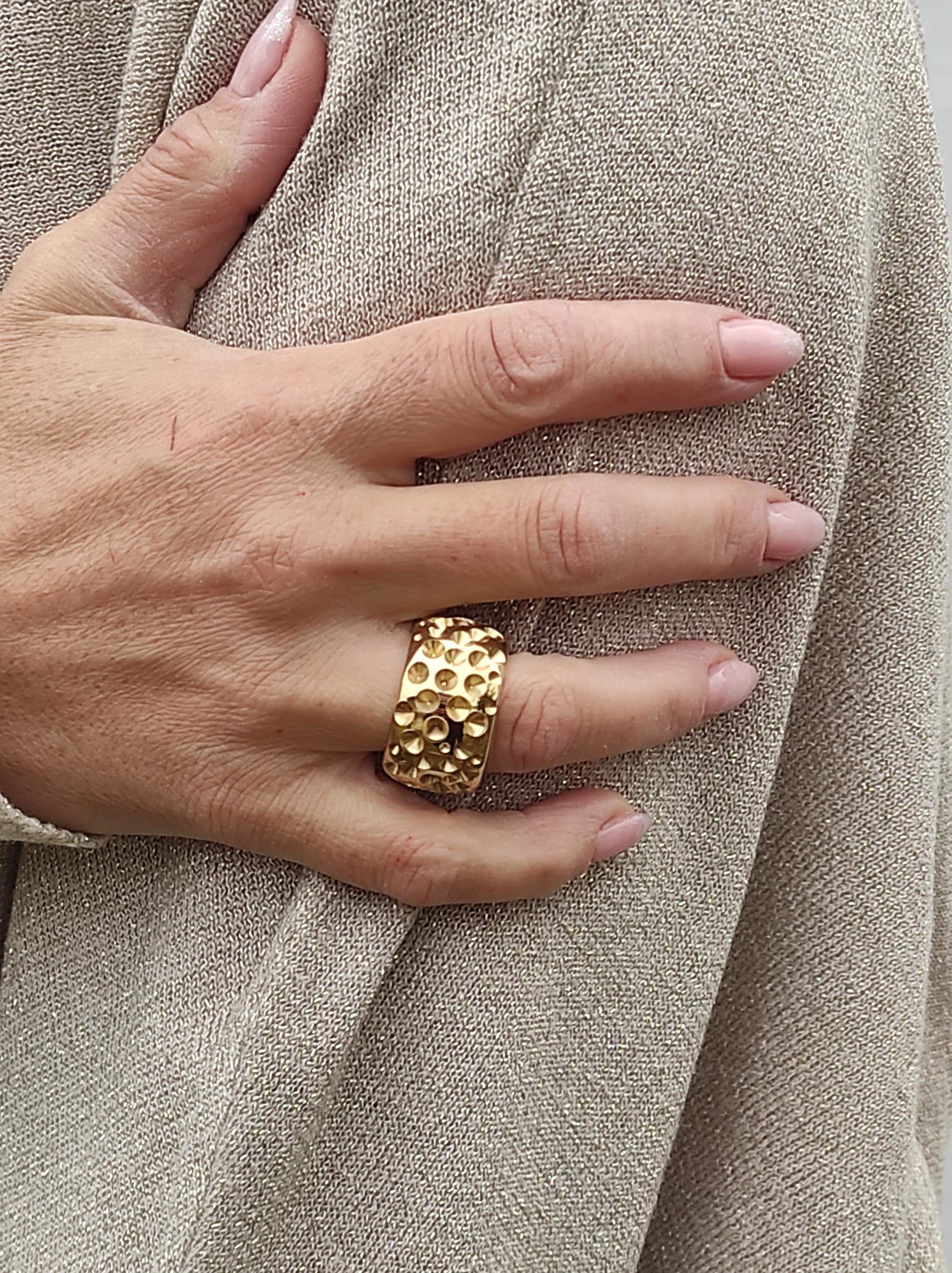 Thick Gold Plated Ring: Wide Brutalist Band, Sculptured Design