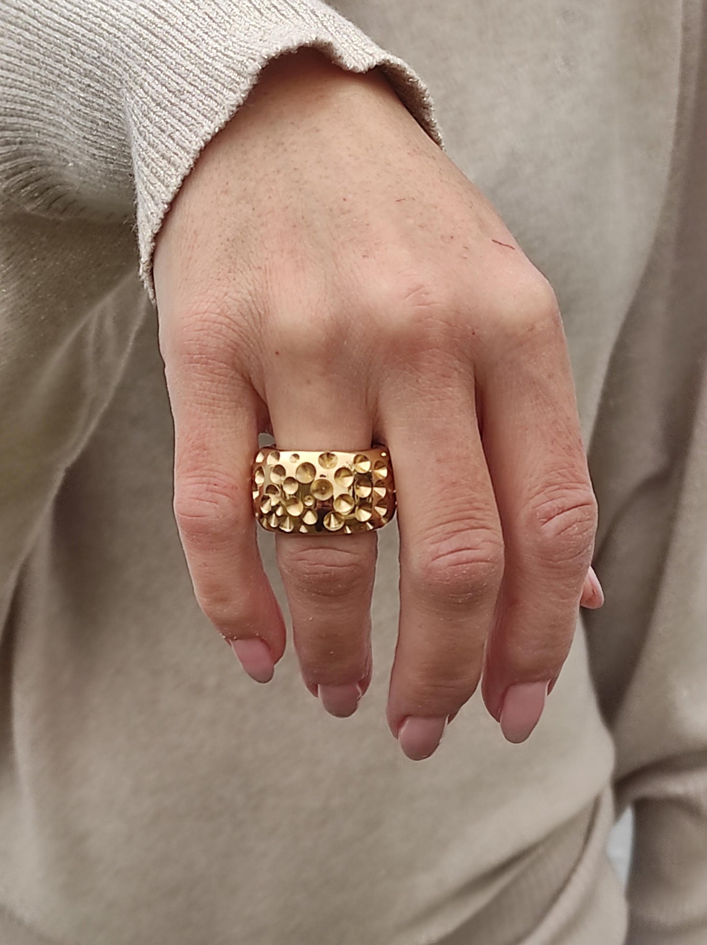 Thick Gold Plated Ring: Wide Brutalist Band, Sculptured Design