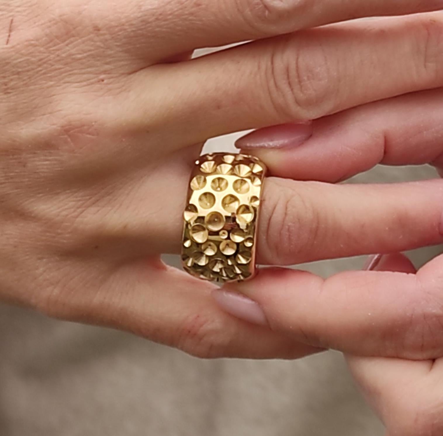 Thick Gold Plated Ring: Wide Brutalist Band, Sculptured Design