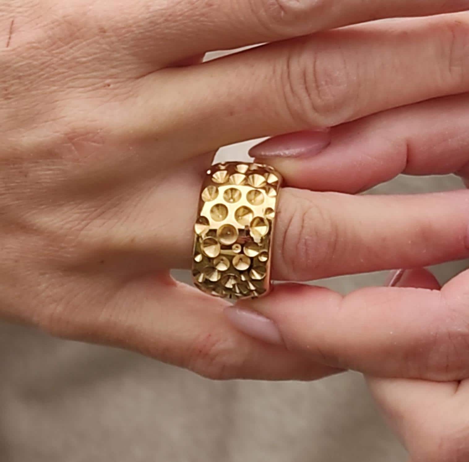 Thick Gold Plated Ring: Wide Brutalist Band, Sculptured Design