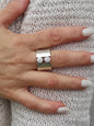 Wide Band Ag950 Silver Ring: Gold Plated Two Stone Statement Ring