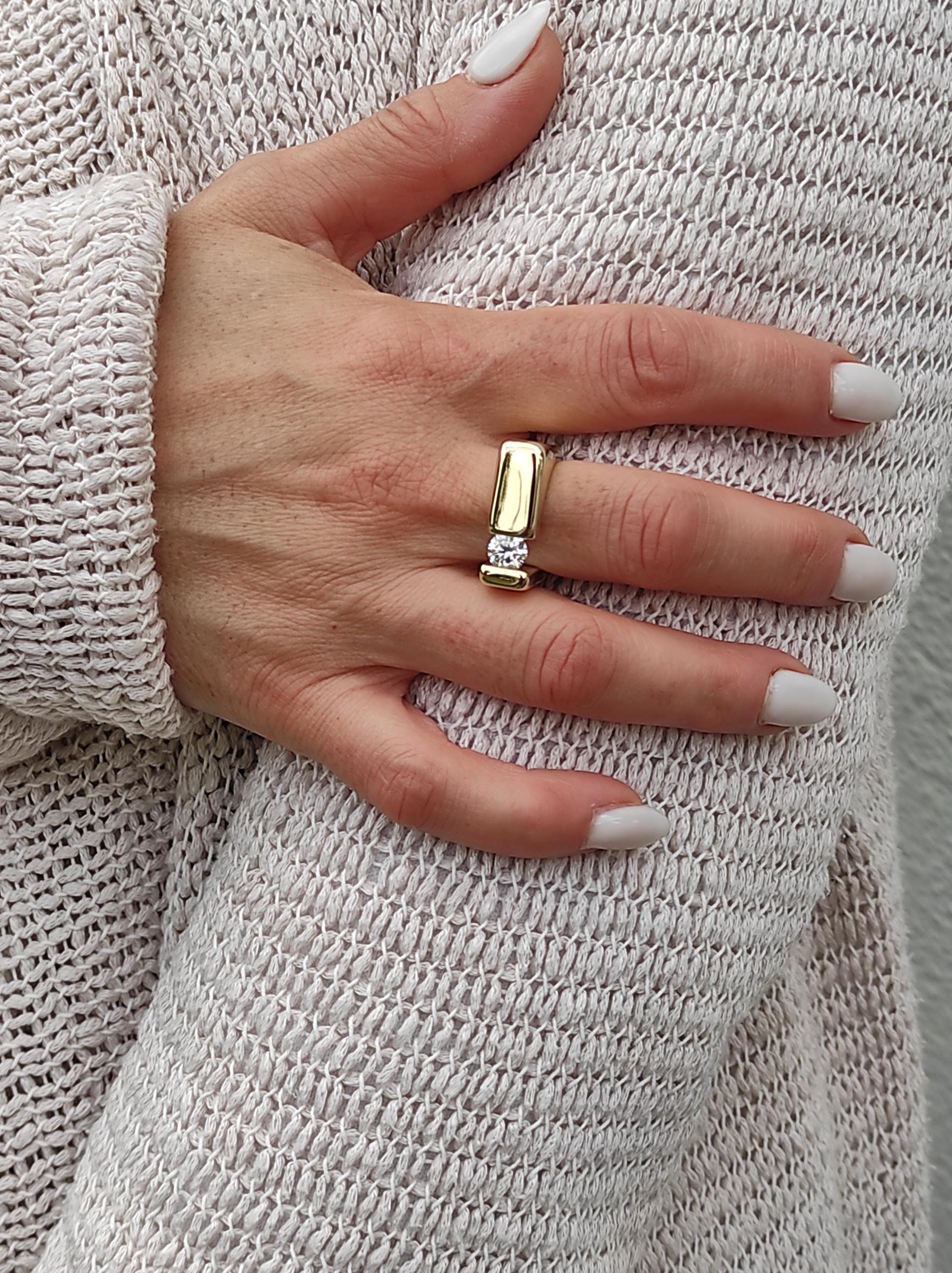 Moissanite Engagement Ring: 1Ct Square Band Tension Set, Gold Tone, Gold alternative
