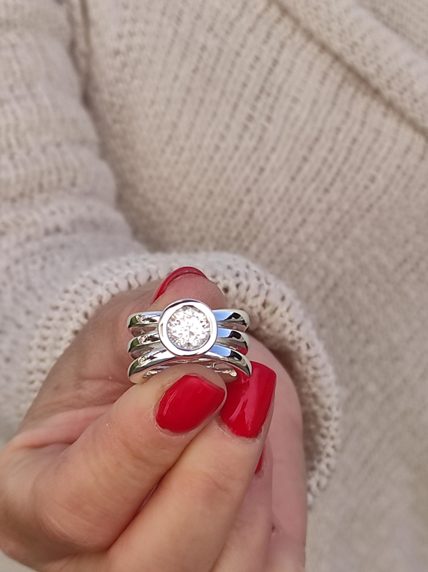 Engagement Ring: Proposal Ring With Moissanite, AG950 Silver Triple Band