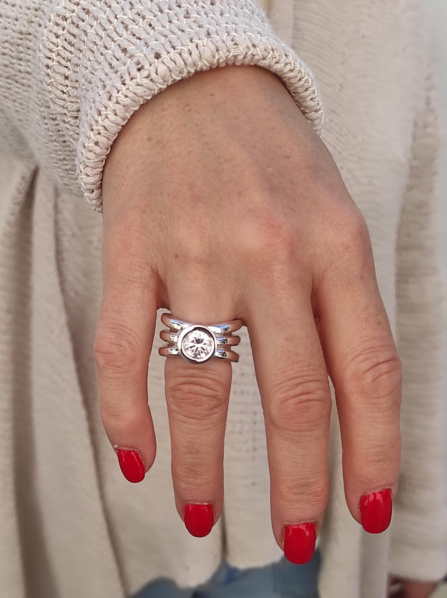 Engagement Ring: Proposal Ring With Moissanite, AG950 Silver Triple Band