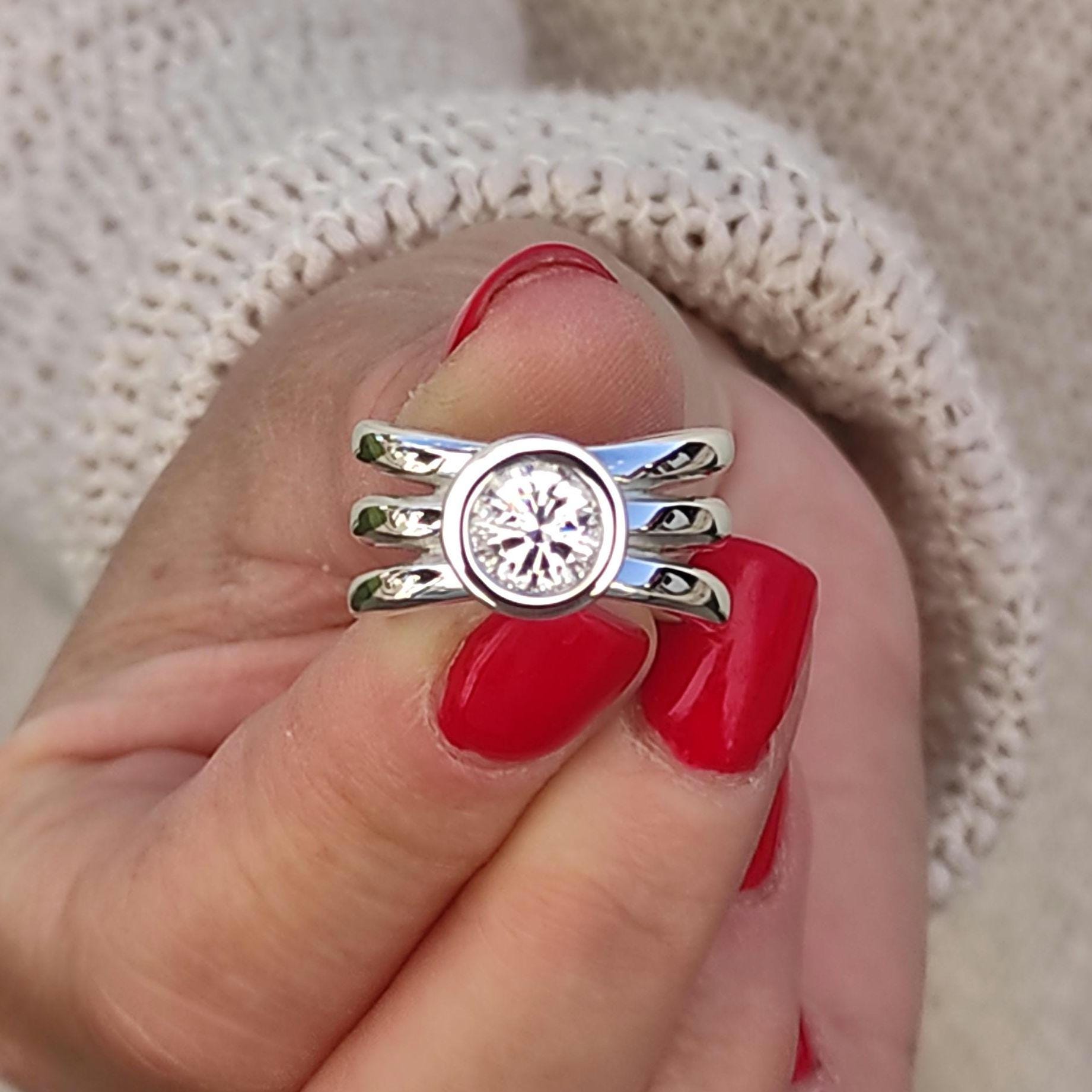 Engagement Ring: Proposal Ring With Moissanite, AG950 Silver Triple Band
