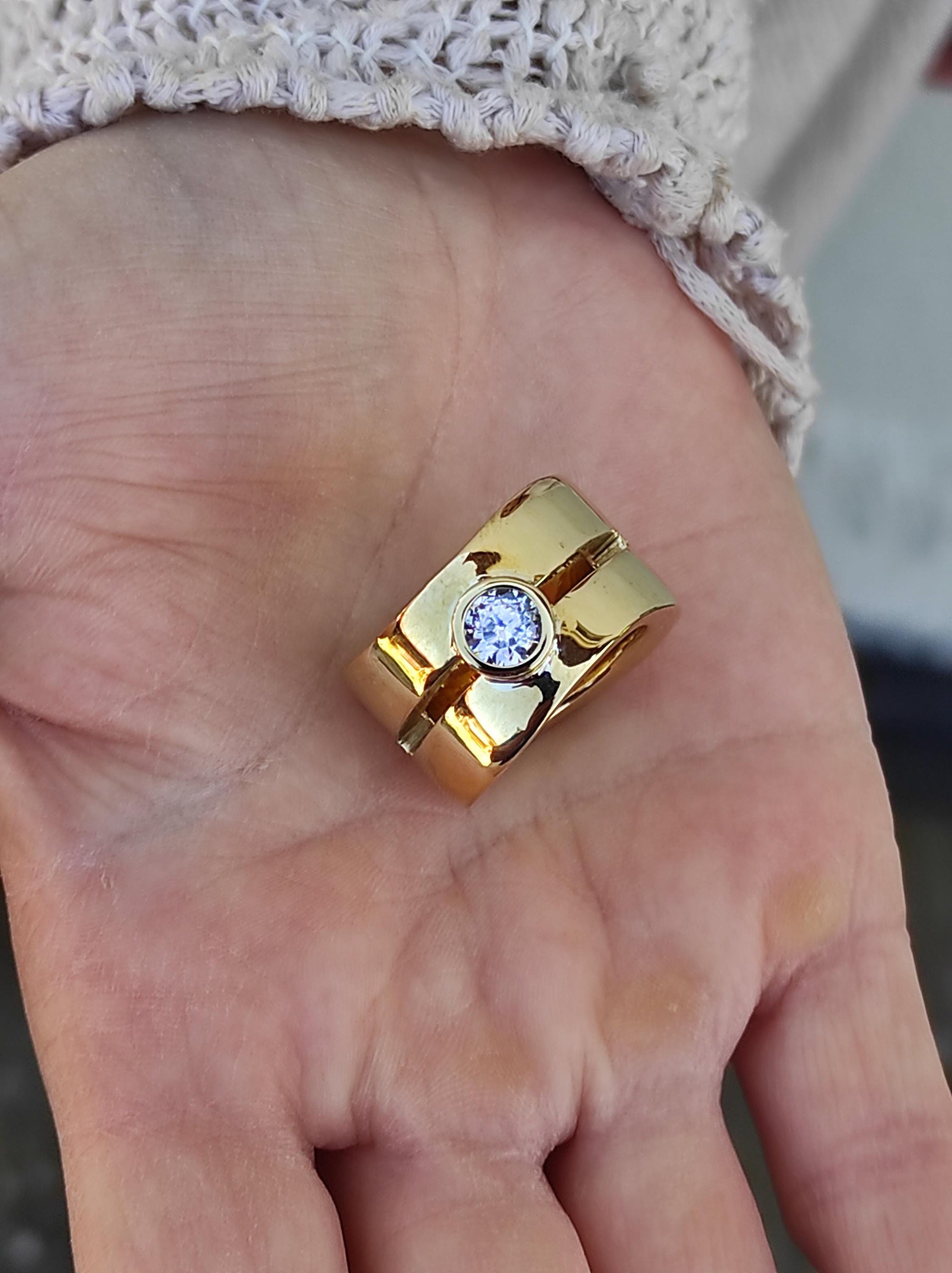 Wide Band Moissanite Ring: Chunky Statement Ring, Gold Alternative