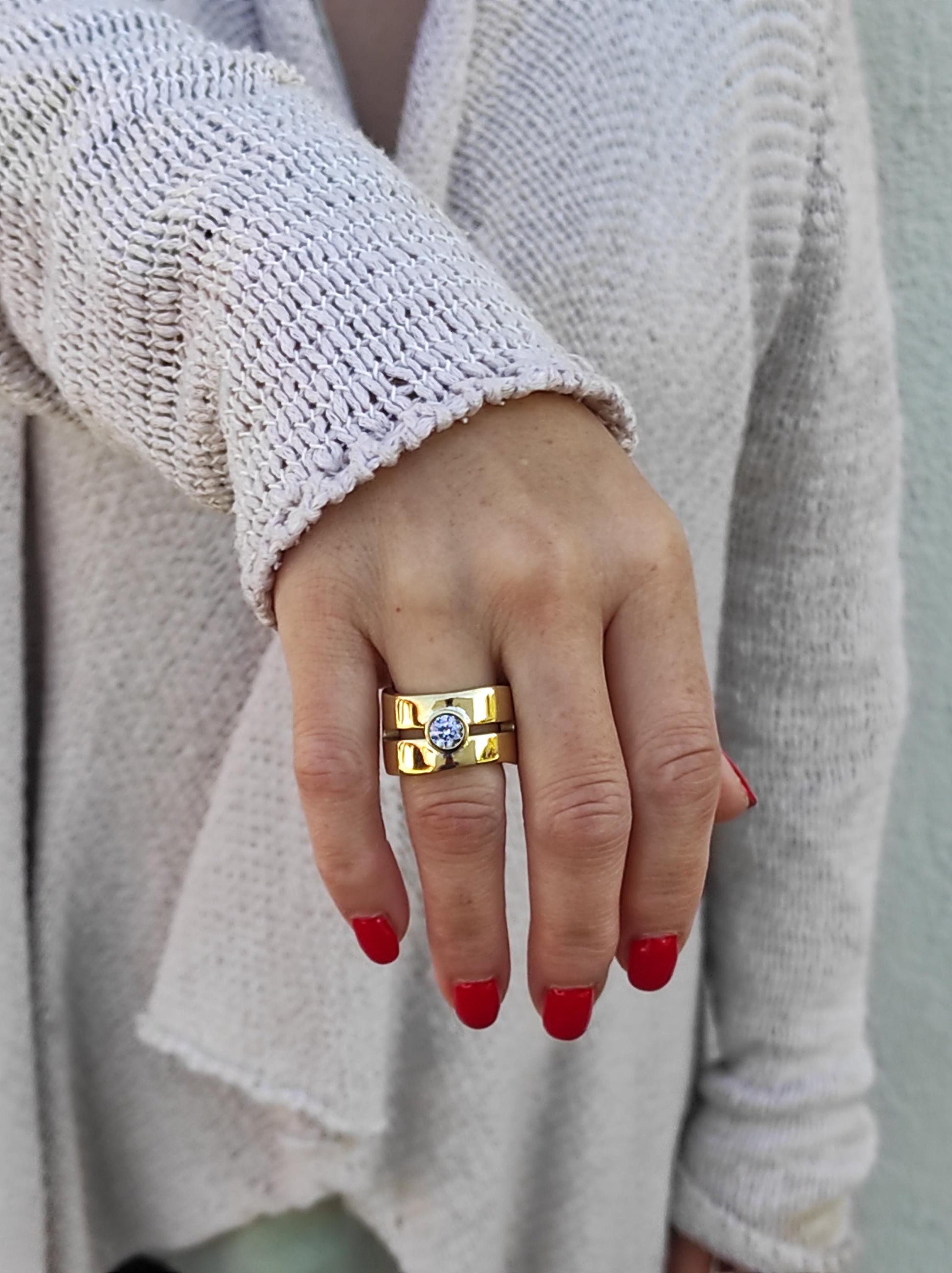 Wide Band Moissanite Ring: Chunky Statement Ring, Gold Alternative