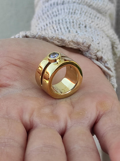 Wide Band Moissanite Ring: Chunky Statement Ring, Gold Alternative