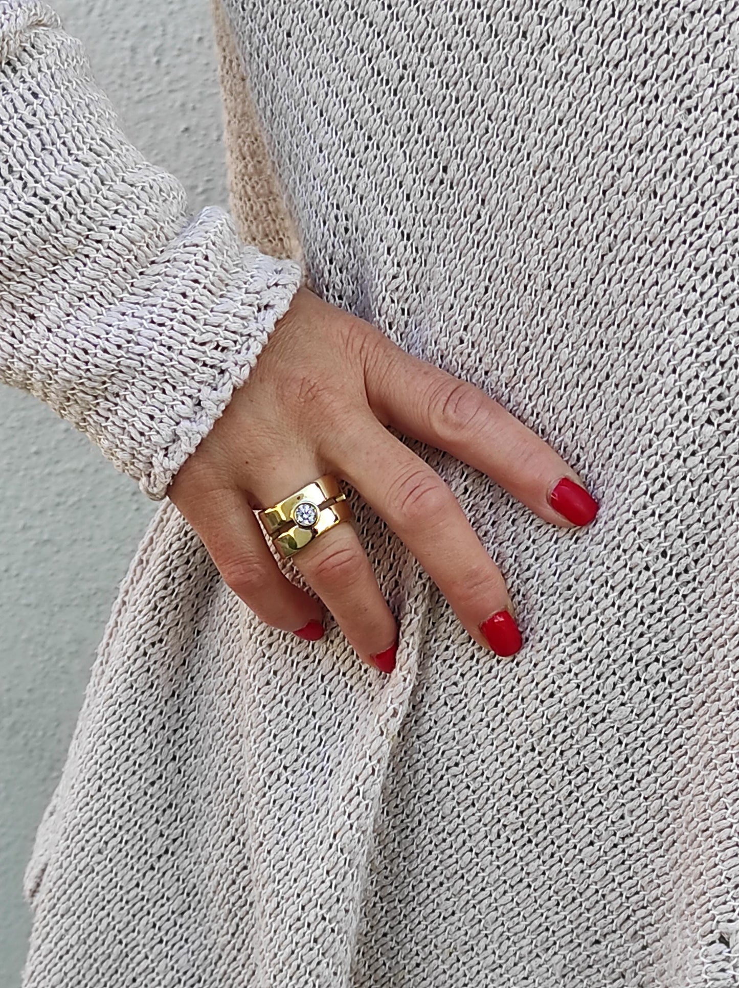 Wide Band Moissanite Ring: Chunky Statement Ring, Gold Alternative