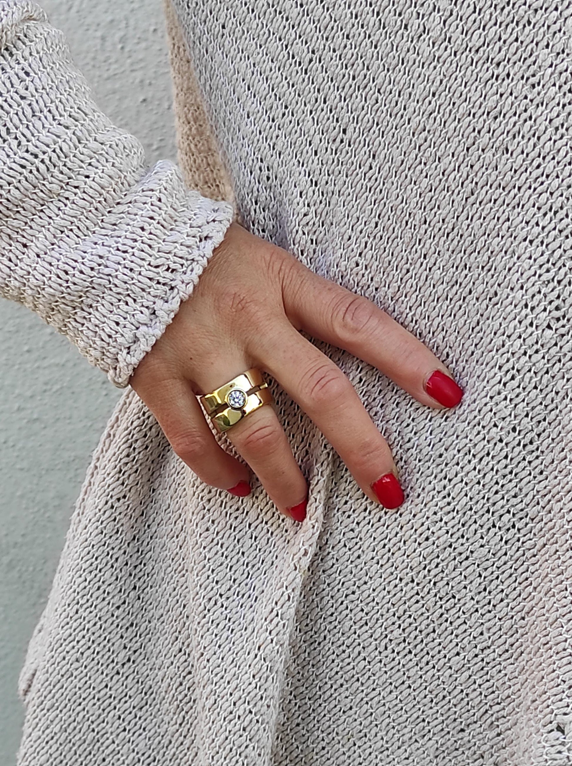 Wide Band Moissanite Ring: Chunky Statement Ring, Gold Alternative