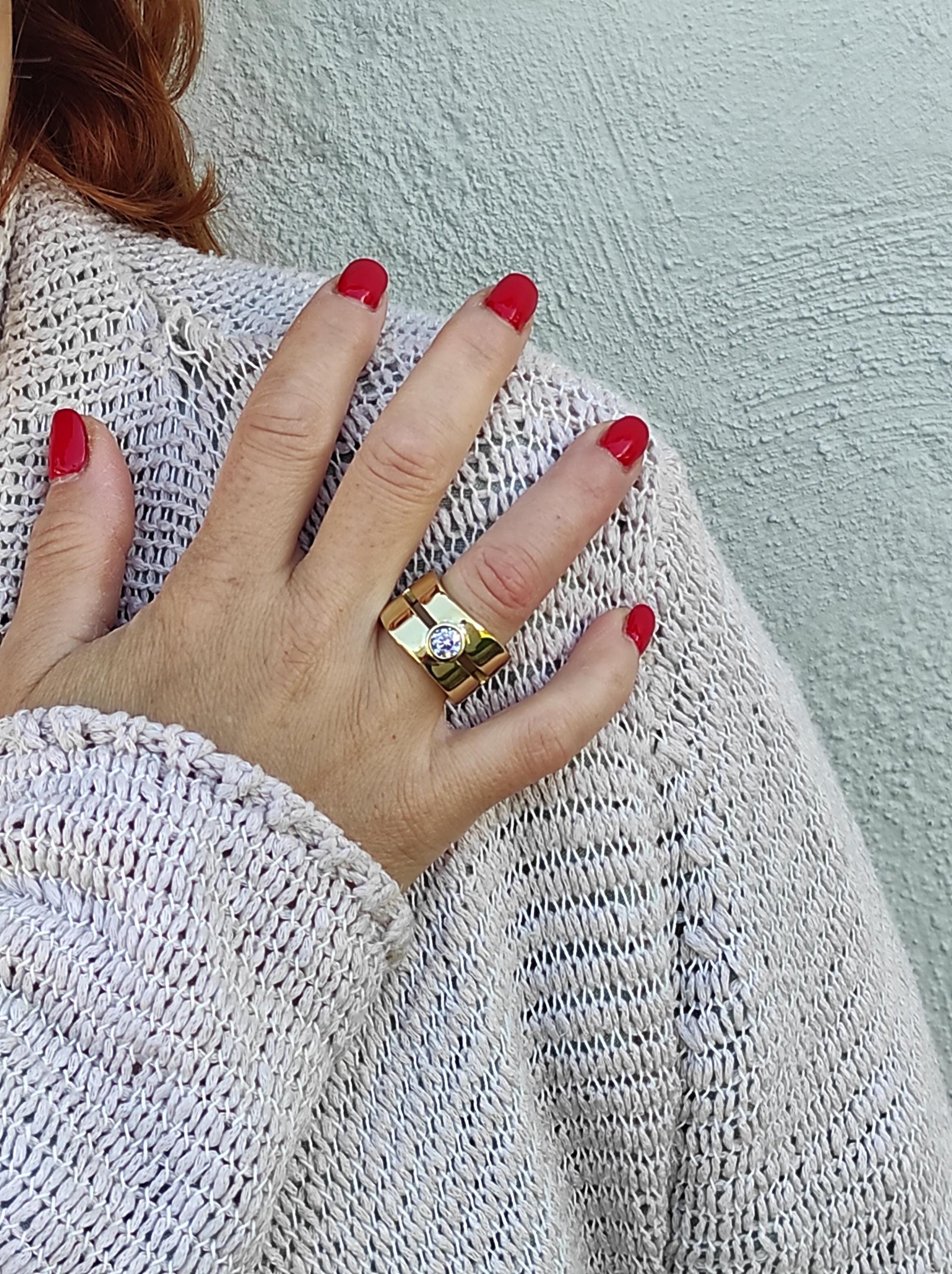 Wide Band Moissanite Ring: Chunky Statement Ring, Gold Alternative