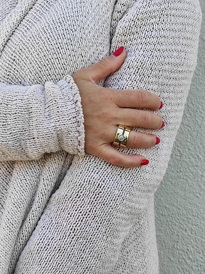 Wide Band Moissanite Ring: Chunky Statement Ring, Gold Alternative