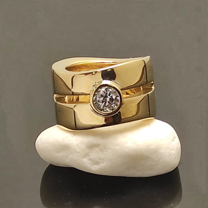 Wide Band Moissanite Ring: Chunky Statement Ring, Gold Alternative