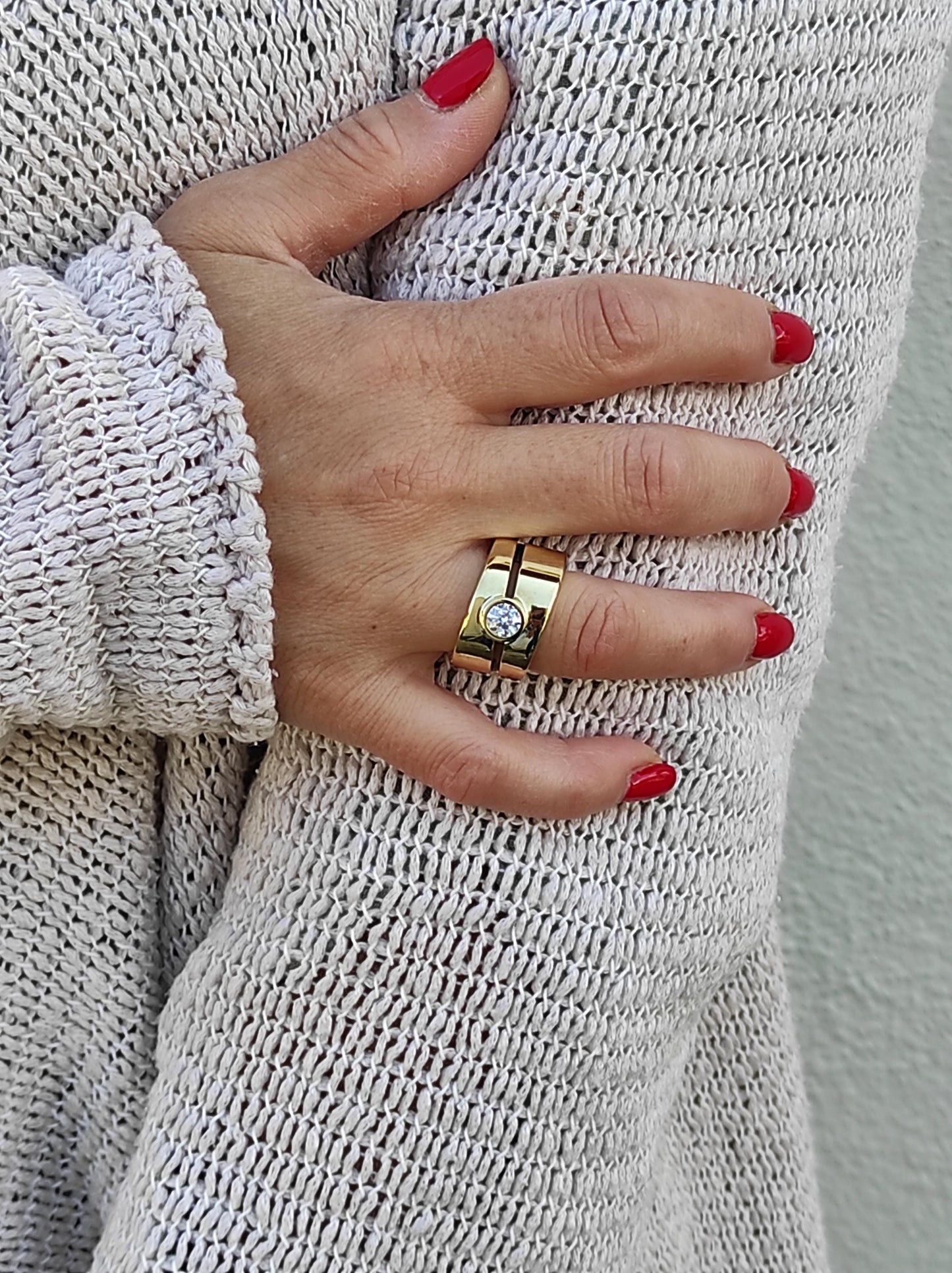 Wide Gold Wedding Ring: Chunky Moissanite Statement Wedding Band