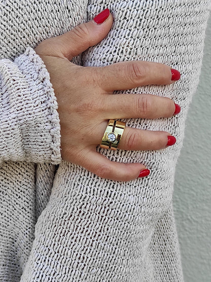 Wide Gold Wedding Ring: Chunky Moissanite Statement Wedding Band