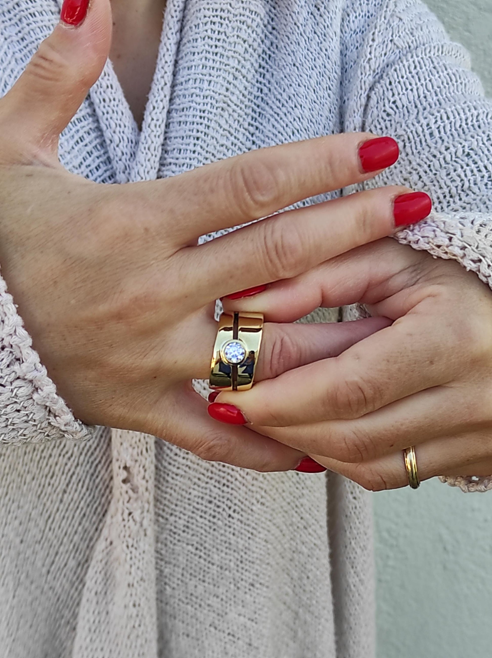 Wide Gold Wedding Ring: Chunky Moissanite Statement Wedding Band