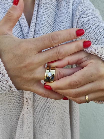 Wide Gold Wedding Ring: Chunky Moissanite Statement Wedding Band