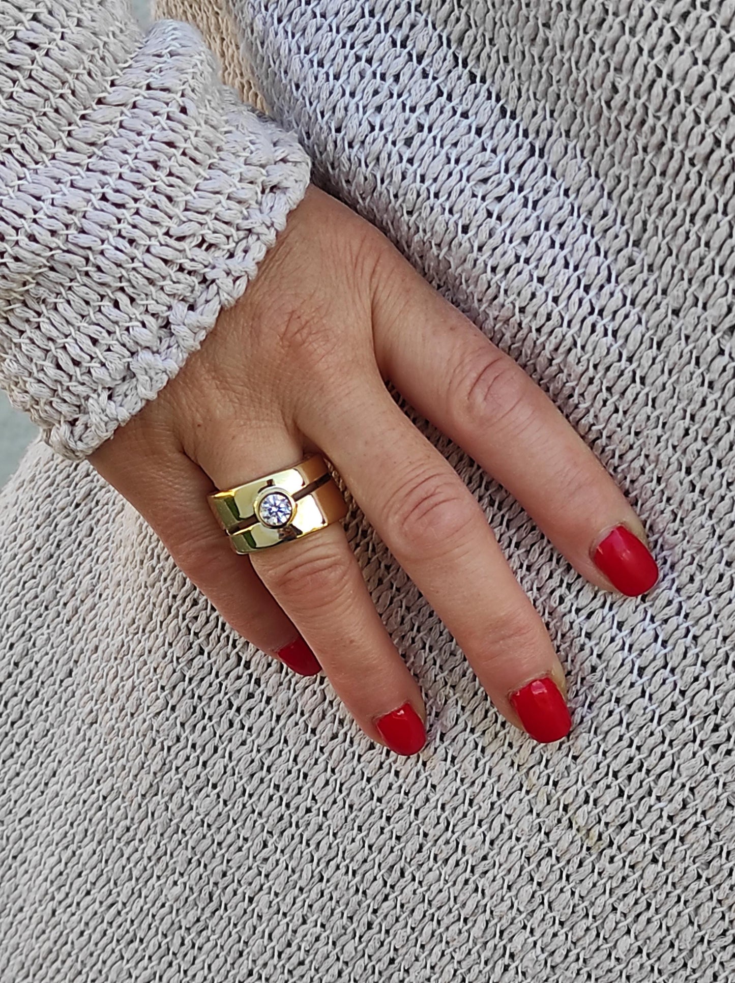 Wide Gold Wedding Ring: Chunky Moissanite Statement Wedding Band