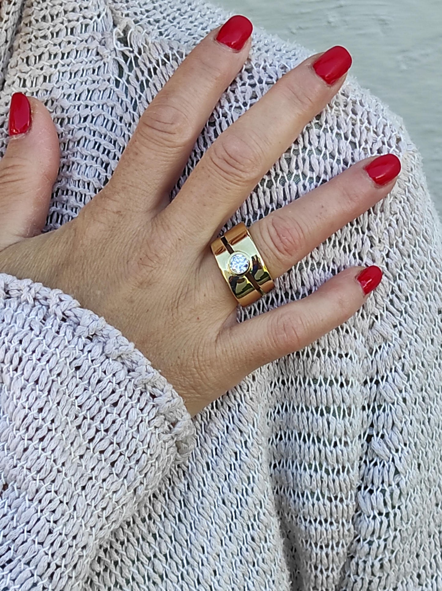 Wide Gold Wedding Ring: Chunky Moissanite Statement Wedding Band