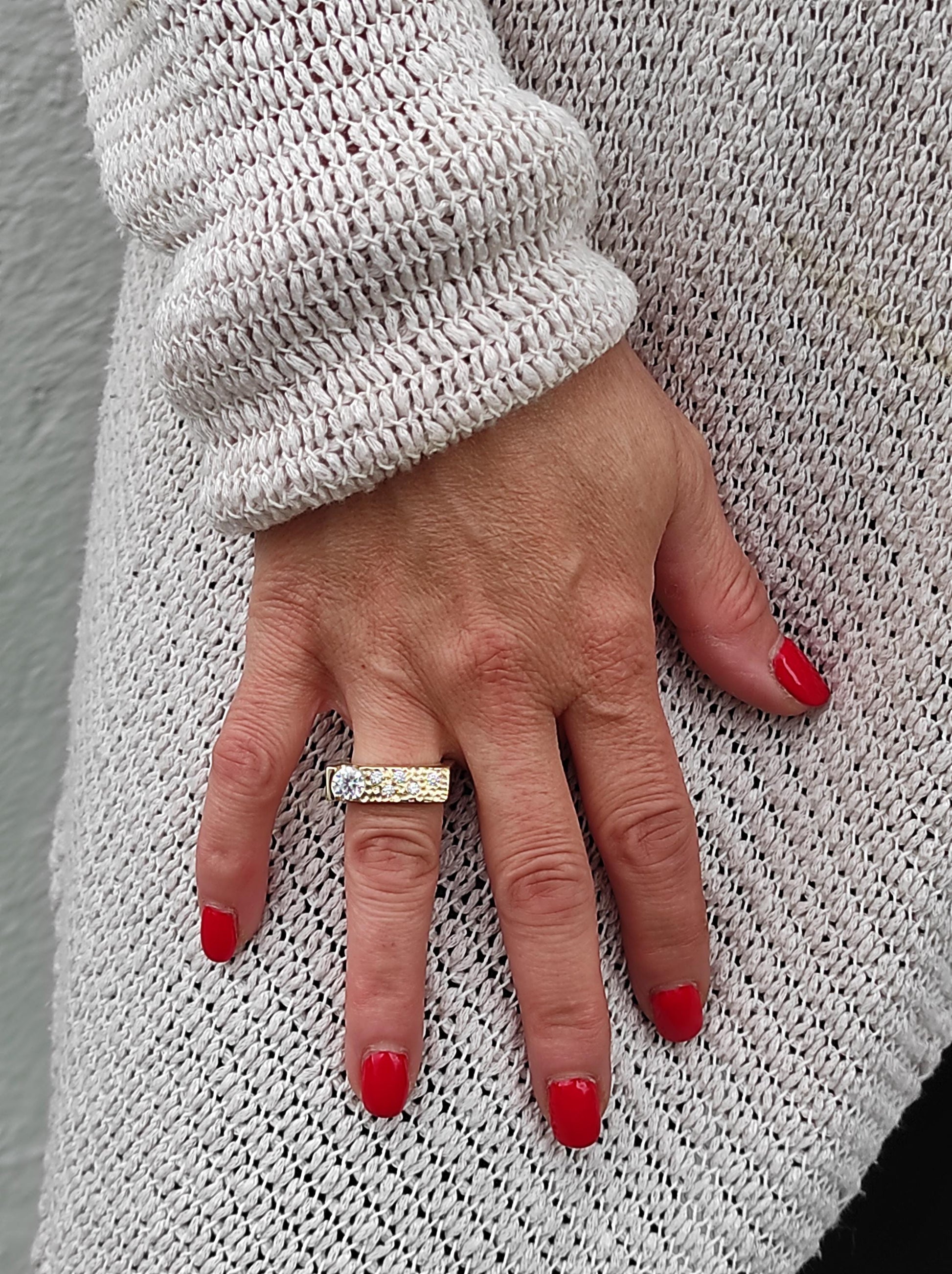 Moissanite Statement Ring: Gold Plated Square Band, Tension Setting