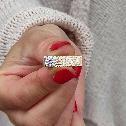 Moissanite Statement Ring: Gold Plated Square Band, Tension Setting