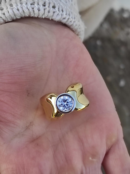 Solitaire Ring: Gold Plated Statement Ring, Big Moissanite Gemstone