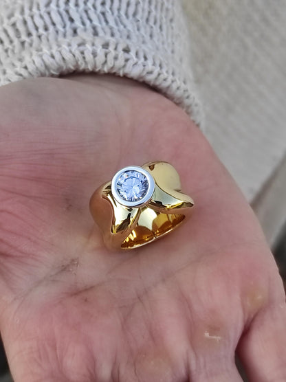 Solitaire Ring: Gold Plated Statement Ring, Big Moissanite Gemstone