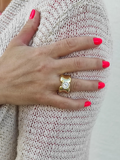Solitaire Ring: Gold Plated Statement Ring, Big Moissanite Gemstone