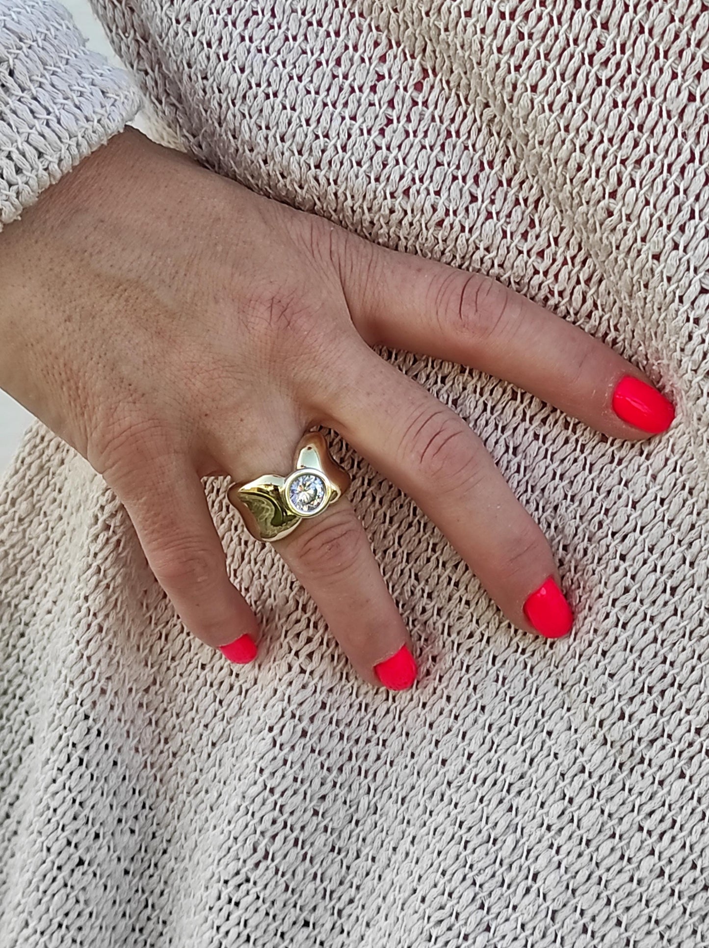 Solitaire Ring: Gold Plated Statement Ring, Big Moissanite Gemstone